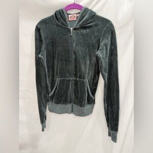 Y2K Juicy Couture Velvet Zip Hoodie in Slate Green size Medium